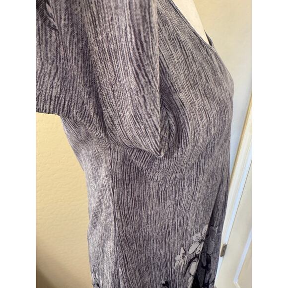 Timeson Gray Floral 3/4 Sleeve Double Layered Blouse Tunic Pleated Size M - Picture 7 of 11